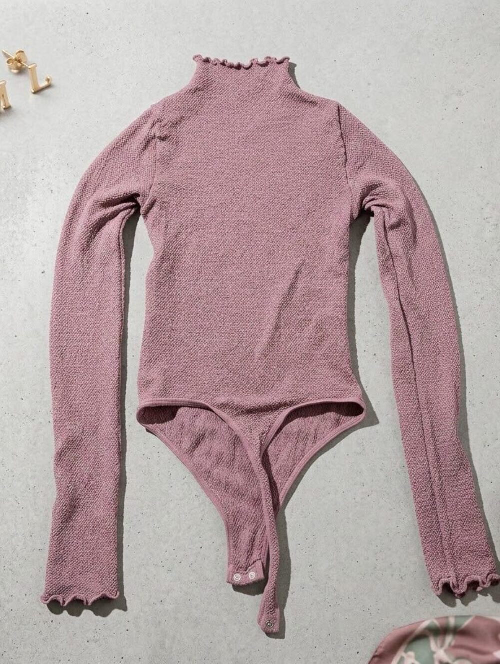 Free People Bodysuit XS S Mauve Pink Lettuce Hem Coquette Balletcore Seamless